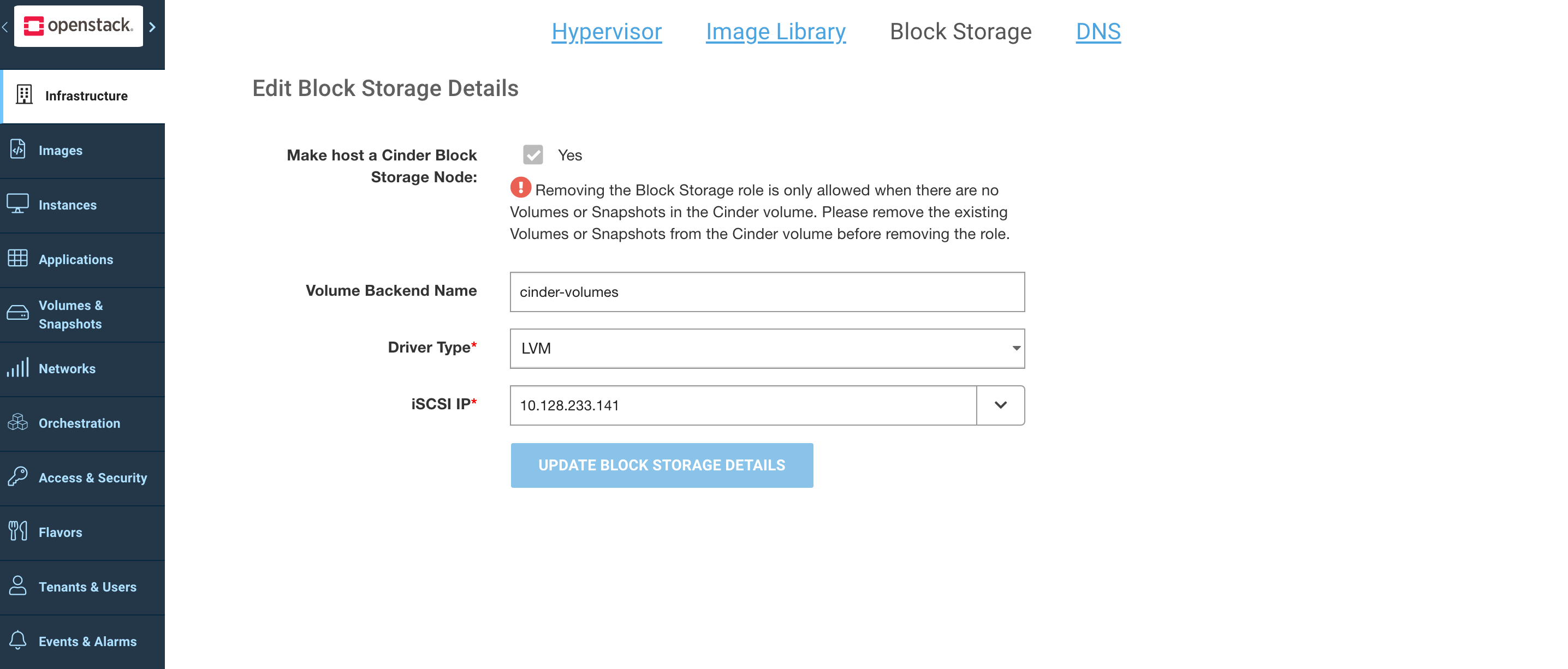 Platform9 UI – Edit Block Storage Details